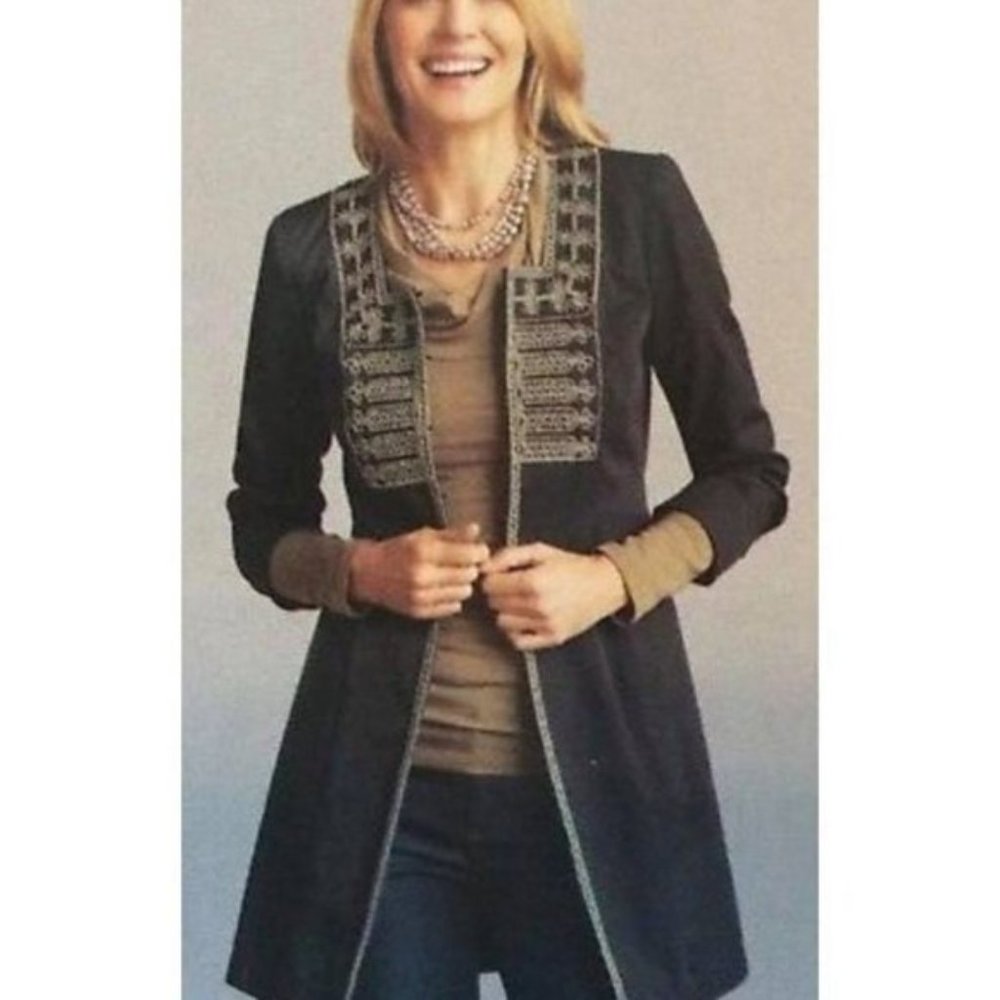 Cabi Black Embroidered Jacket Kaftan Top 12 NWT